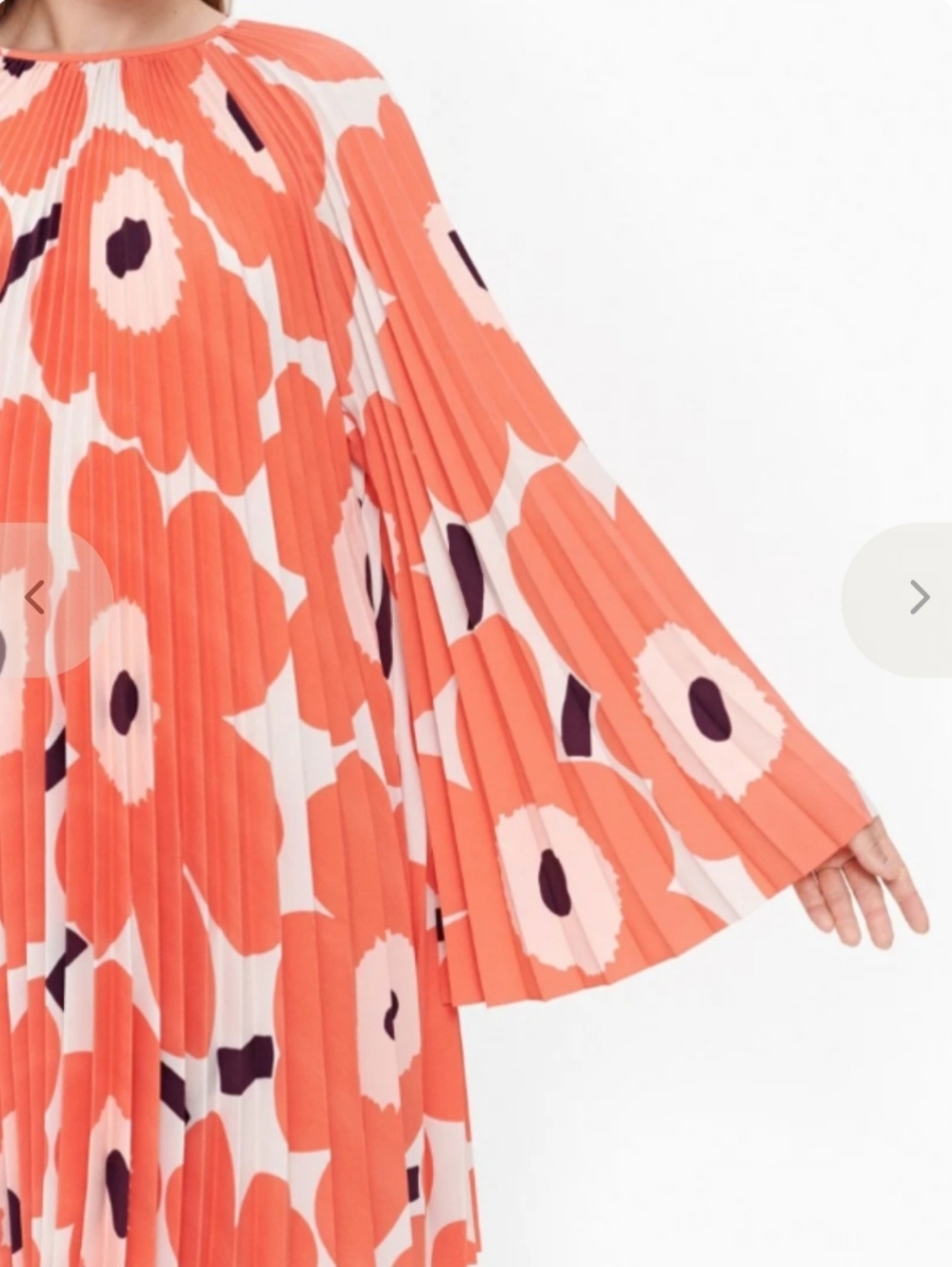 Marimekko Lepatus Unikko Pleated Tunic or Mini Dress Boho Mod Floral Print XL - Picture 3 of 9